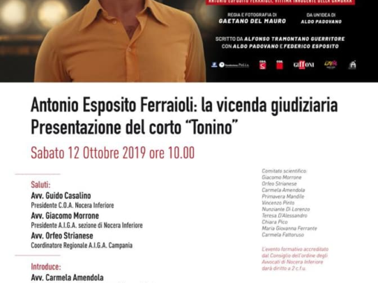 TONINO, Antonio Esposito Ferraioli, la vicenda giudizia e il corto al Tribunale di Nocera Inferiore